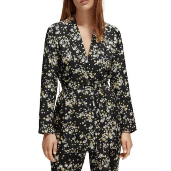 Scotch & Soda Jackets & Blazers - Scotch & Soda Size L Suit Jacket Blazer Belted Garden Girl Belted Black Yellow